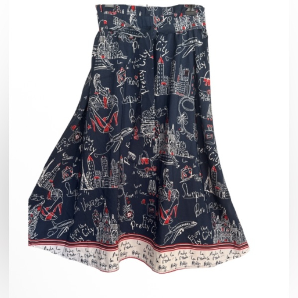 Her destiny  Navy A-Line Skirt with Paris travel Graphic Print